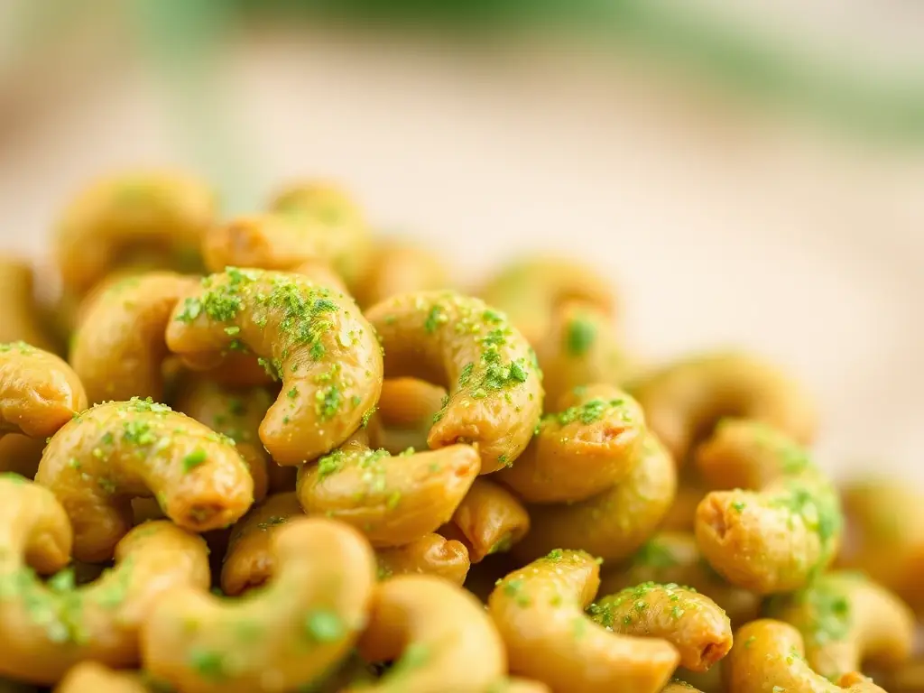 A close-up shot of NEWBAM's Sea Salt cashew snack pack, showcasing the natural sea salt crystals on the cashews. The packaging is minimalist and modern, with clear labeling of the flavor and brand.