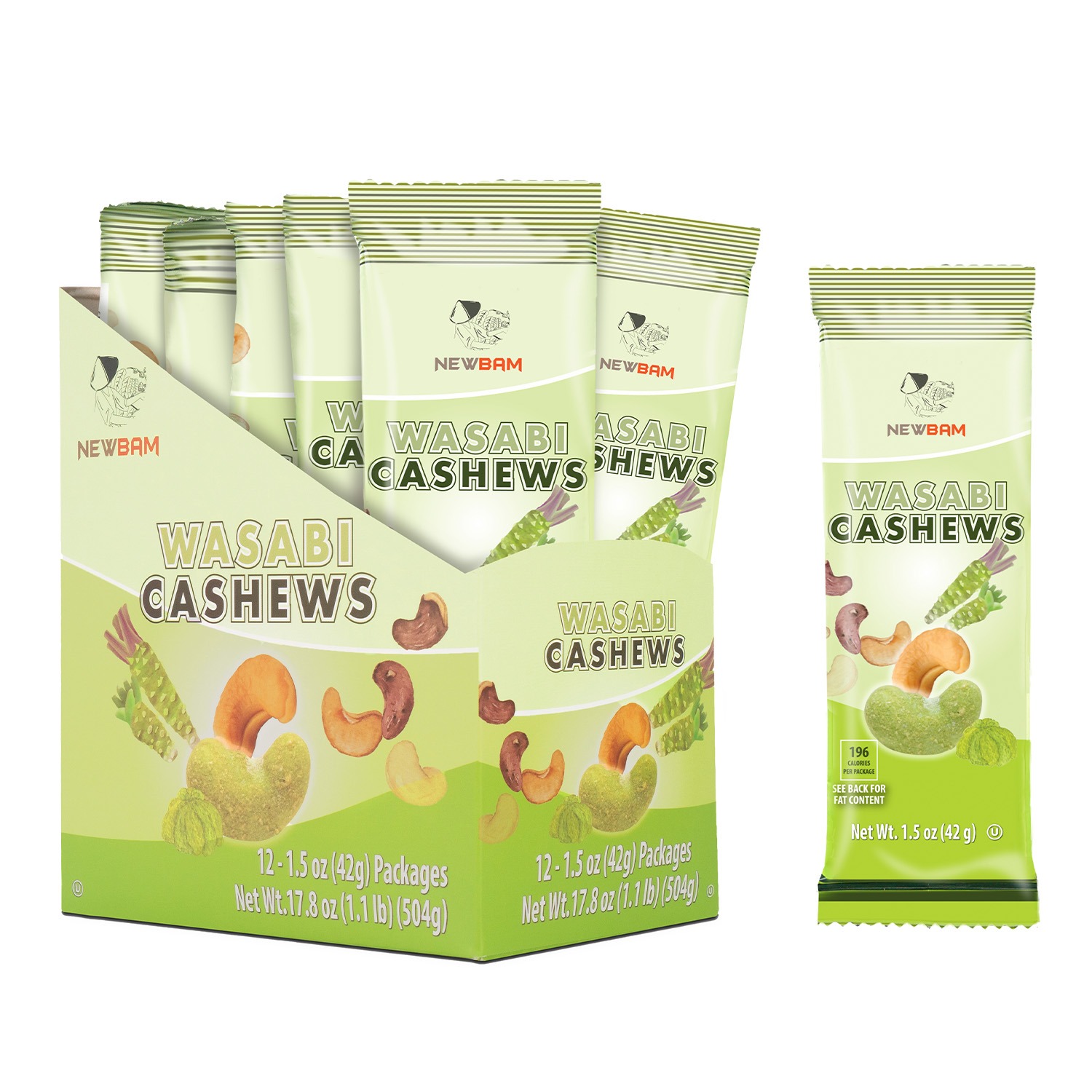 NEWBAM Wasabi box and individual snack pack